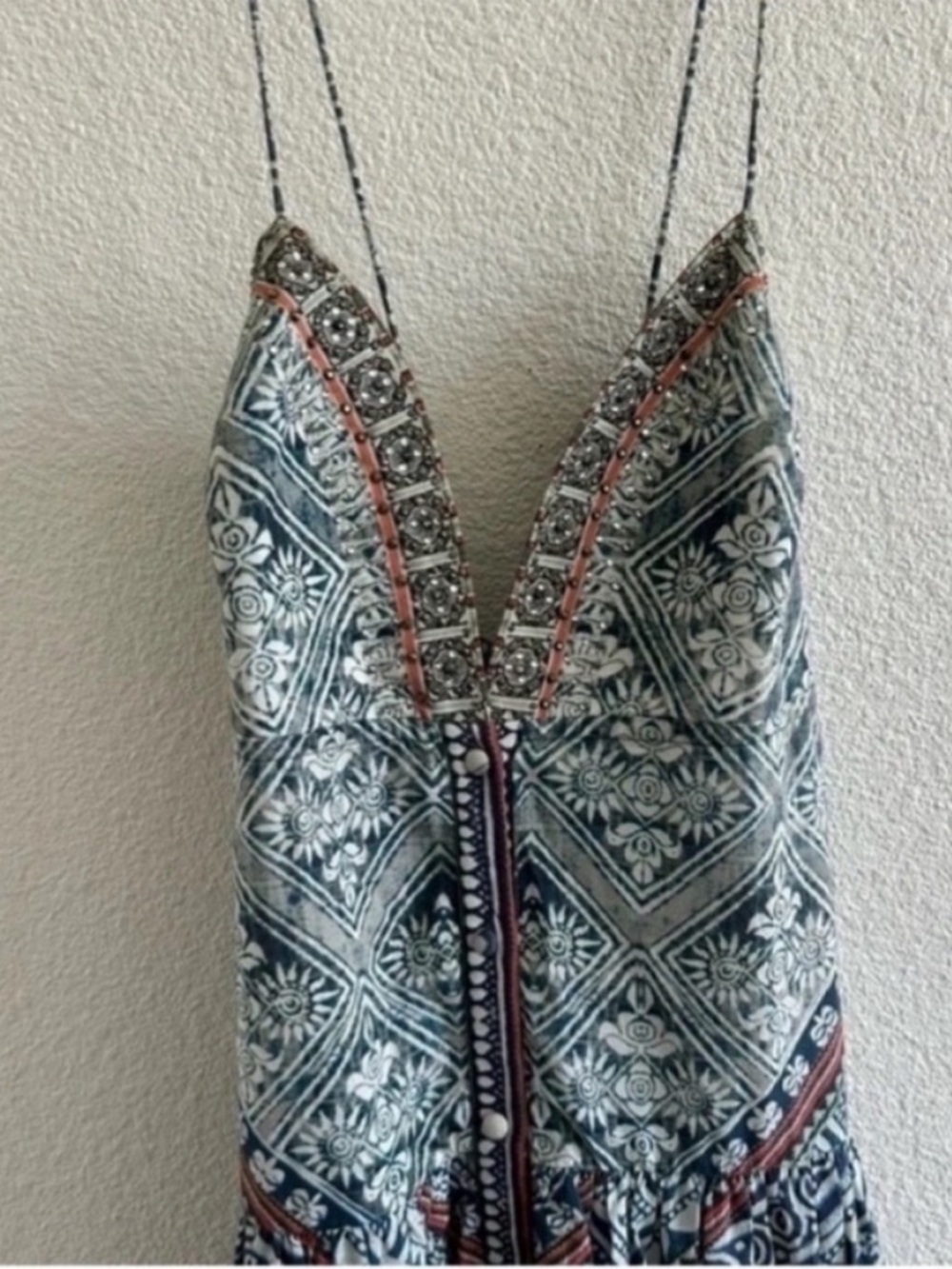Camilla Tiered Shoestring Maxi Dress Blue Antique Batik - Picture 8 of 11